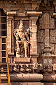 The great Chola temples of Tamil Nadu - The Brihadishwara Temple of Thanjavur. Dvarapala on temple walls. 